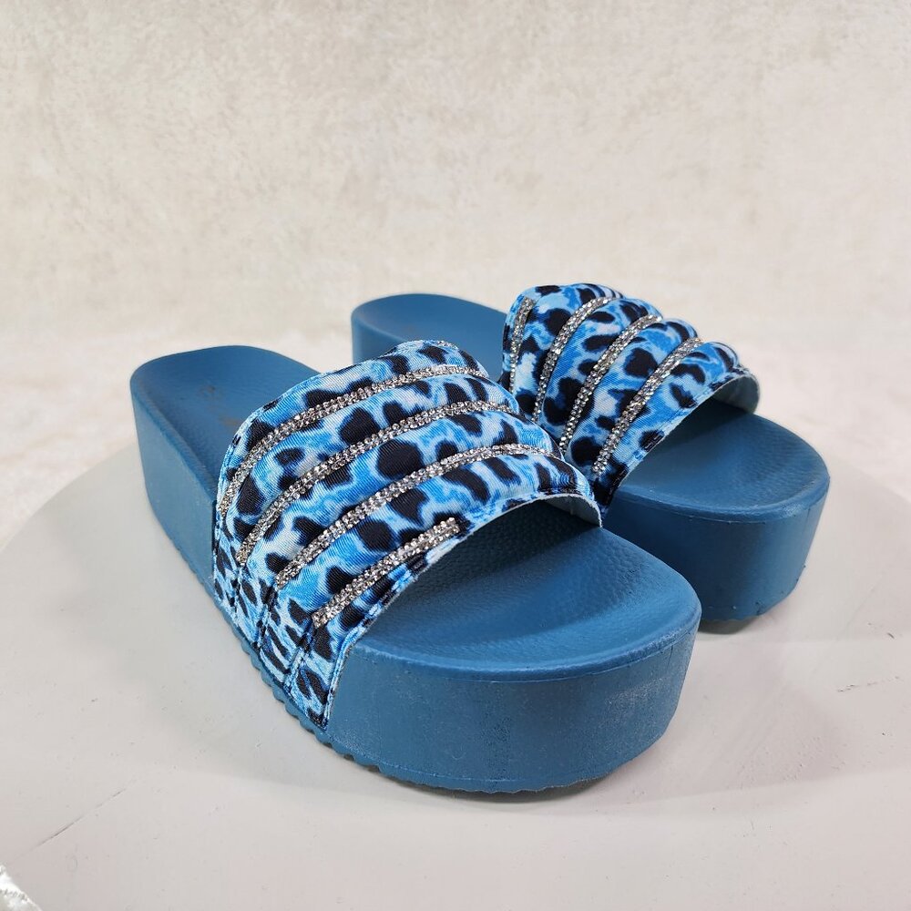 Comfy 1.5 inch Platform Sandals Leopard Blue